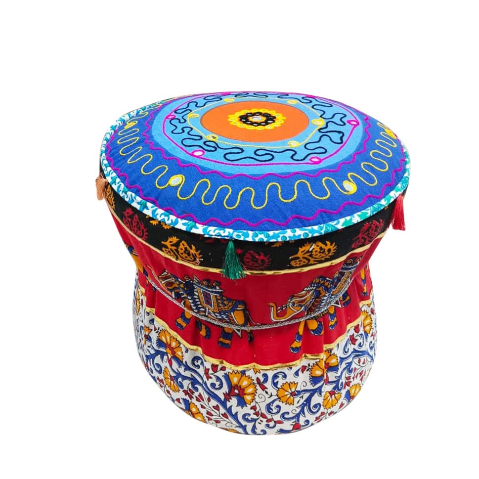 Jain-House Rajasthani Style Print Design Cotton Fabric |Muddy | Mudda Cover 1 Pic. | Stool Pouffes | Patio Chair | Ottaman | Footstools Cover for Livingroom (Elephant)-image-33