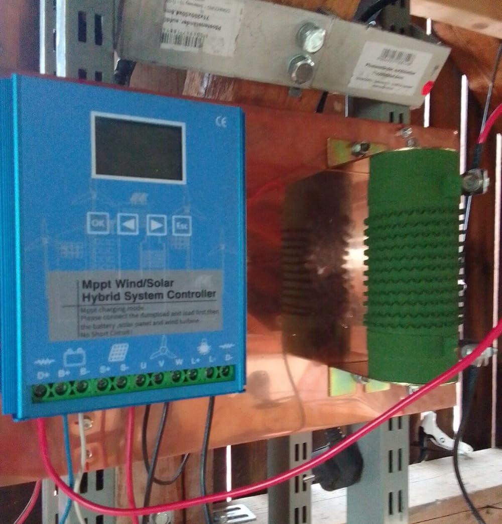 MPPT Controlador de Carga Híbrido Solar Eólico 2000W ,1000w Solar y 1000w Energía Eólica Controlador Híbrido de Carga de 12V/24V Refuerzo Regulador de Batería,sin Bluetooth