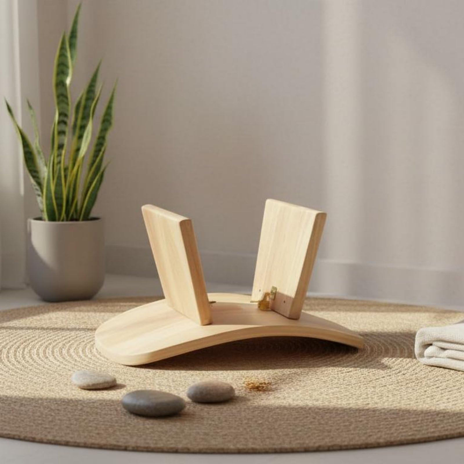 Milageto Banco de Meditación Sólido Asiento Ergonómico para Alineación Correcta Estructura Desmontable Fácil de Soporte Firme para Sesiones, Madera Natural, M+Hebilla