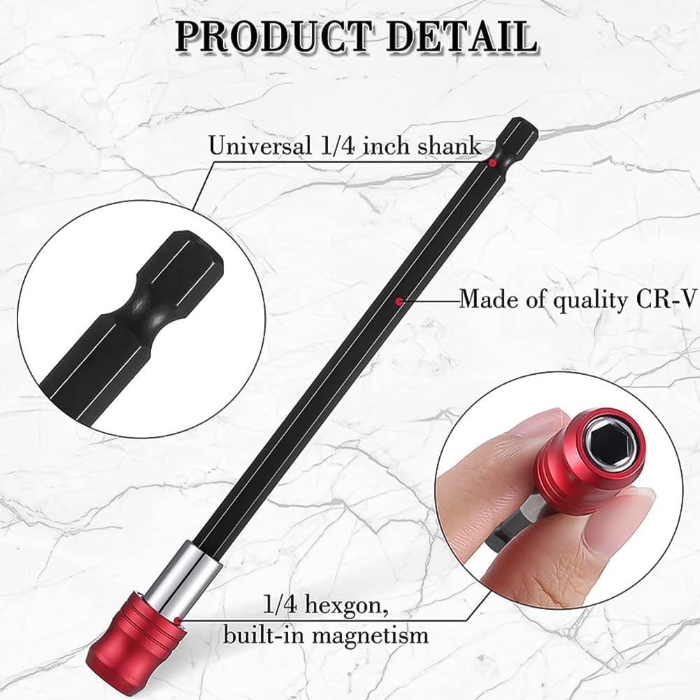 Drill Bit Extension Set, 3-Piece1/4 inch Magnetic Drill Screwdriver Bit Holder Bar Chuck Adapter Extender Hex Quick Release Universal Fit