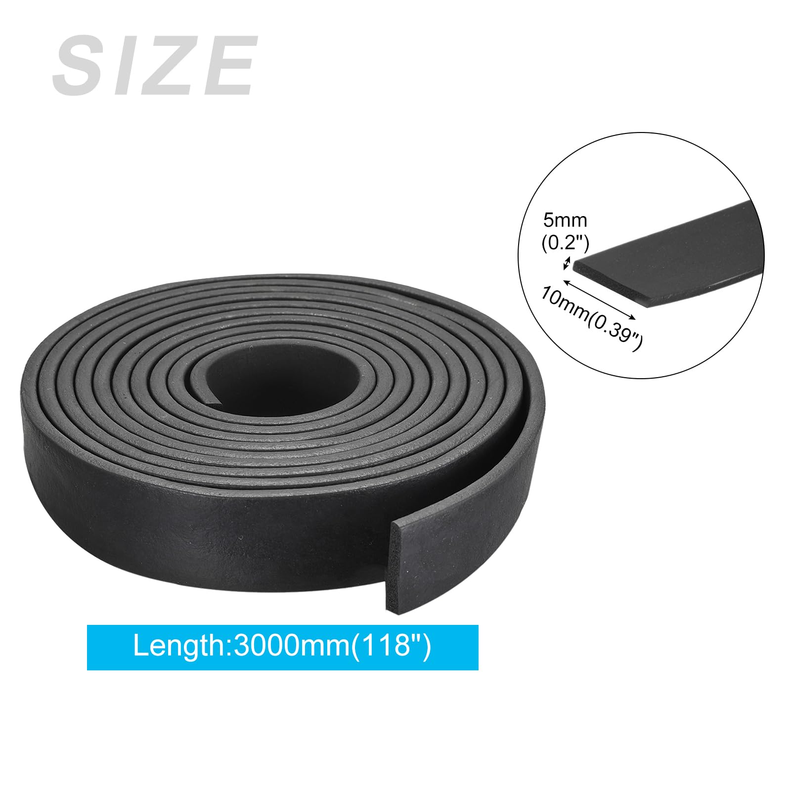 METALLIXITY EPDM Solid Rubber Strips (118.11" L x 0.39" W x 0.2" T) 1Pcs, Rubber Neoprene Seal Strips - Image 2