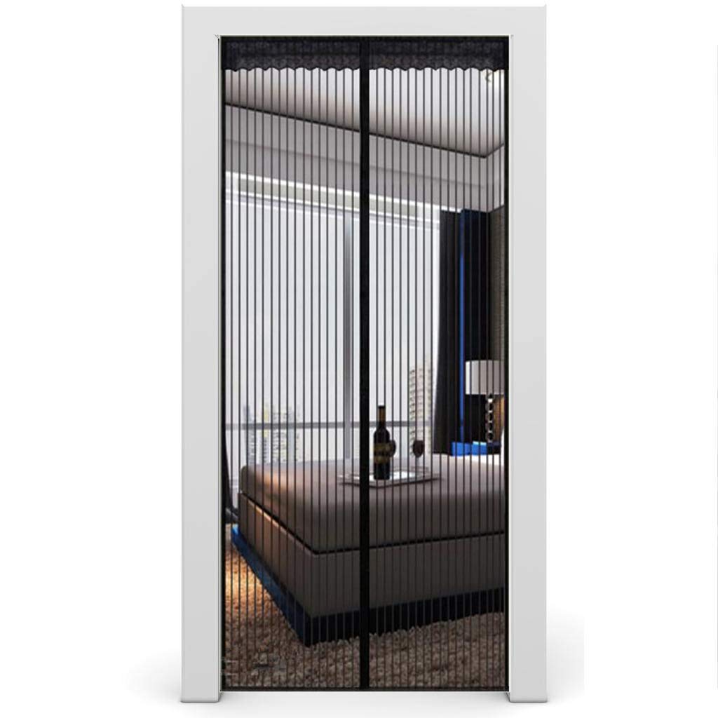 BWBW Magnetic Screen Door, Door Screen Curtain Hands Free Mesh Screen Partition Keep Bugs Out Pet and Kid Friendly, Max- Black,44x84in/110x210CM