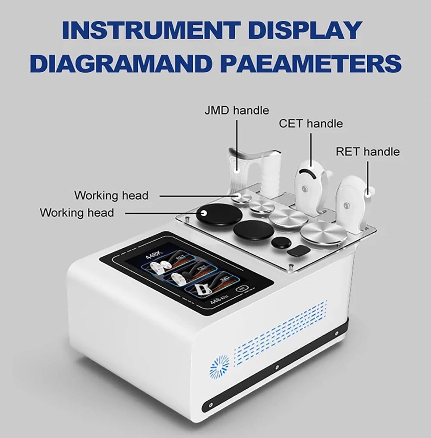 Máquina de Fisioterapia y Diatermia 448KHz CET Ret JMD,Equipo Multifuncional con 8 Sondas,3 Asas y 1 Placa Negativa,para Reafirmación Piel,Reducción de Celulitis y Modelado Corporal White