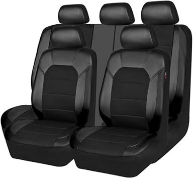 9 Pcs Car Seat Covers Leather for Nissan Micra K14 2017 2018 2019 2020 2021 2022 2023 2024, Front Rear Seat Cover Full Sets Full Surround Waterproof Car Accessories,Black