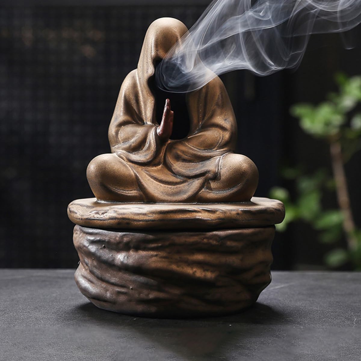Ceramic Incense Holder for Desktop Tabletop Coil Burner with Gold Accent and Incense Stick Tray Chinese Zen Style for Home Décor and Meditation