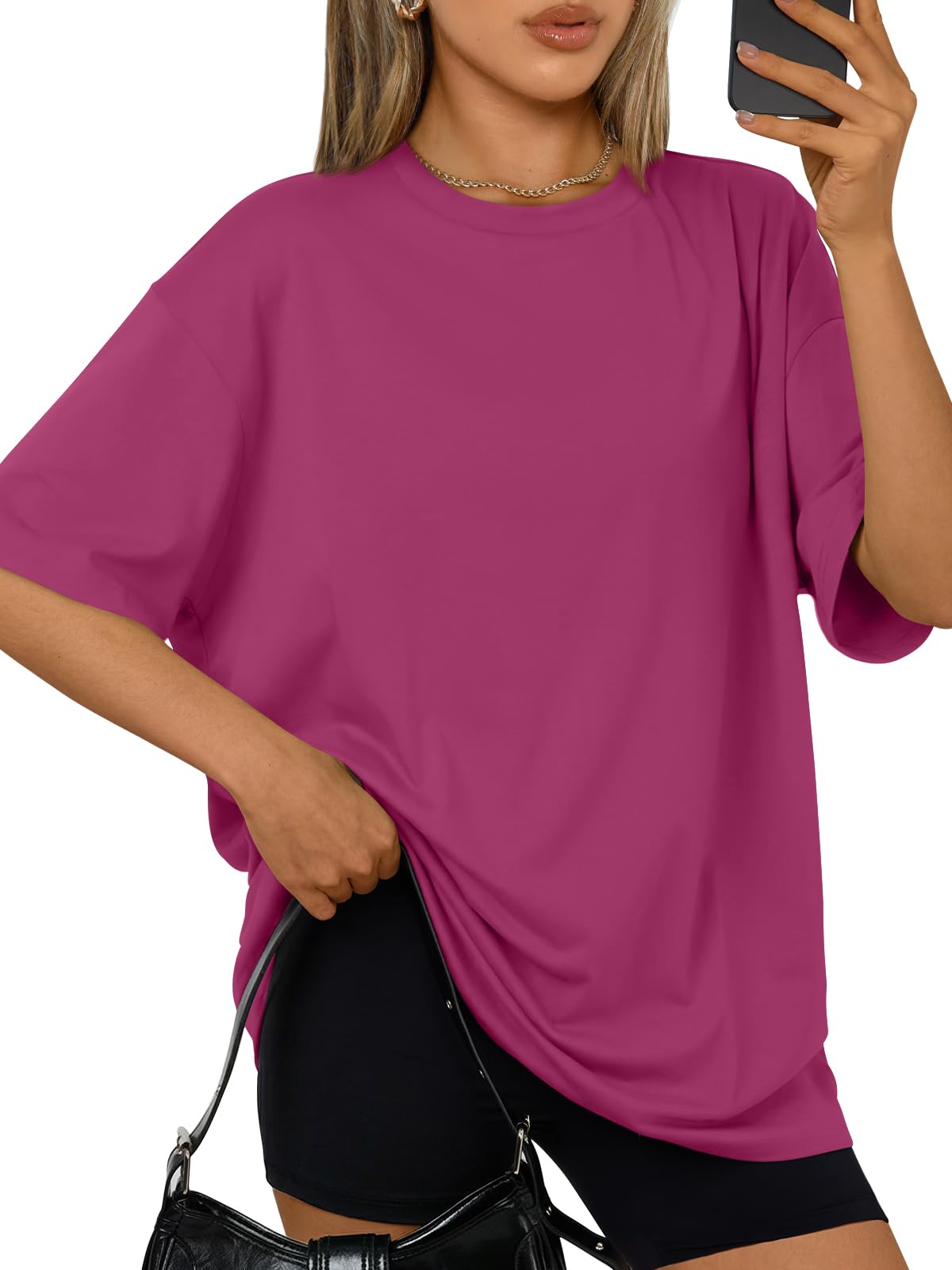 Trendy Queen Womens Oversized T-Shirts Short Sleeve Crew Neck Summer Tops | Midweight Poly-Cotton Blend, Drop Shoulder Loose Fit