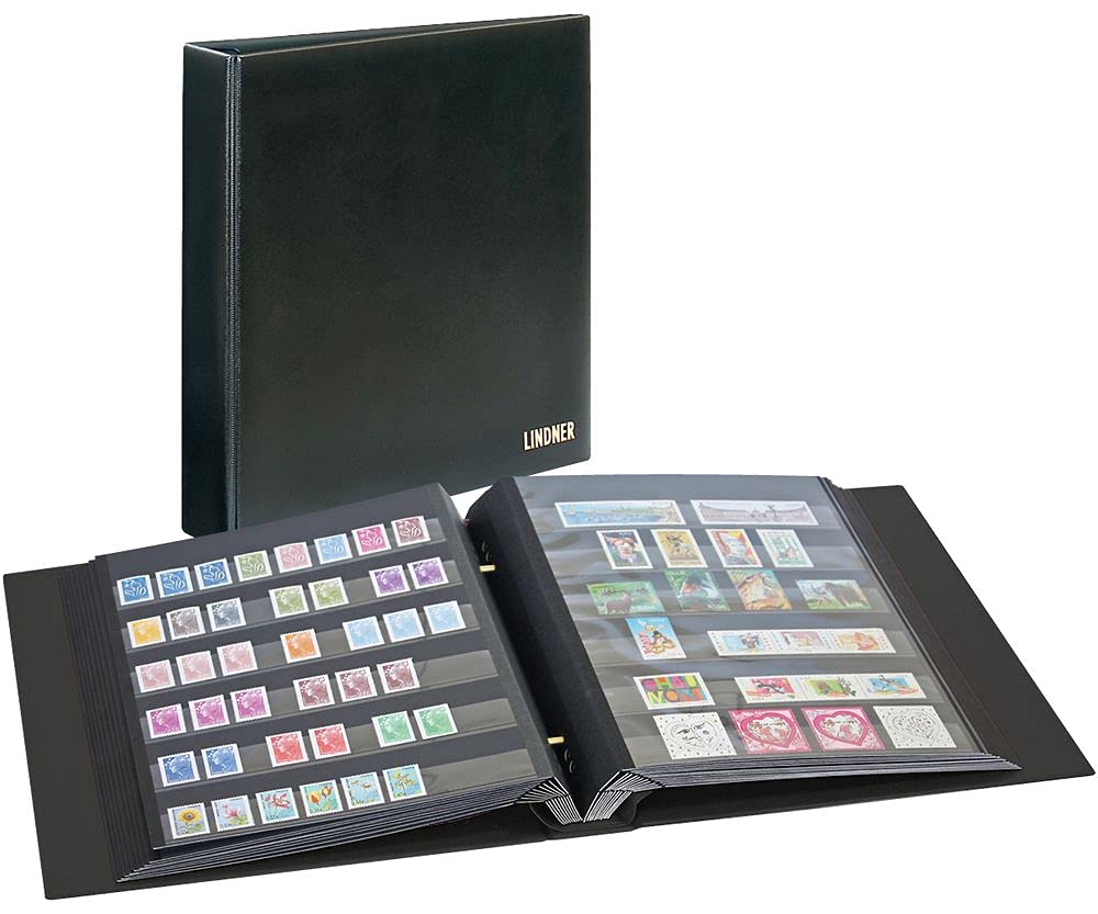 Lindner 1190-S Classeur de timbres haut de gamme à vis noir avec 10 recharges