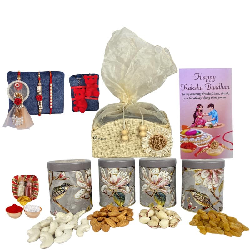 Image of NUTRI MIRACLE Rakhi Gifting of Nut Assortment and Delights for Sibling Bonding | Wedding Engagement Gift with Wellness-Focused Goodies