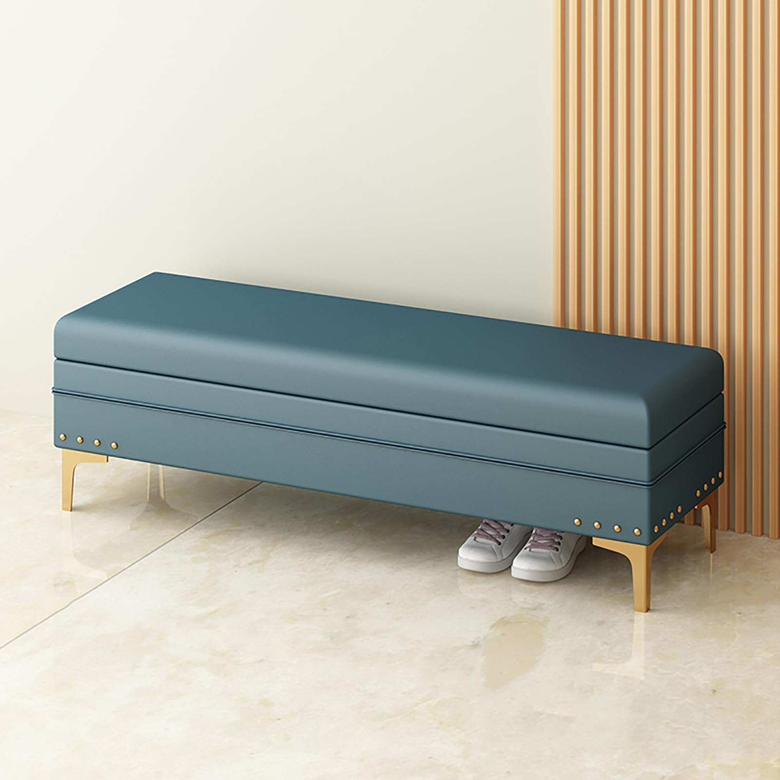 Banc ottoman de rangement moderne rembourré pour chambre avec coffre en cuir PU
