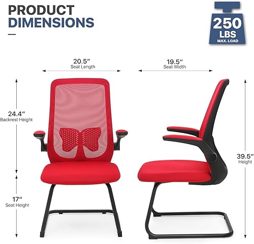 Miniatura 3 de MoNiBloom Silla de invitados de oficina sin ruedas silla de recepción ejecutiva con soporte lumbar y base de trineo silla de trabajo de malla de