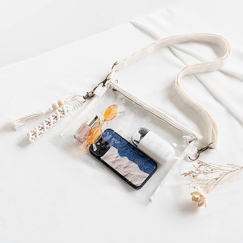 Miniatura 2 de Mkono Bolsa transparente aprobada para estadios, bolso pequeño para mujer con pulsera de macramé, bolsa cruzada transparente para conciertos,