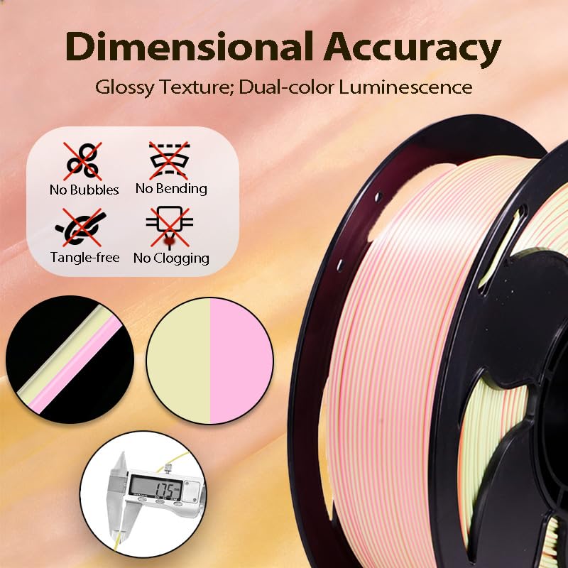 Image of Bi-Color Glow in Dark Silk Pink Peony PLA Filament 1.75mm 1kg 3D Filament