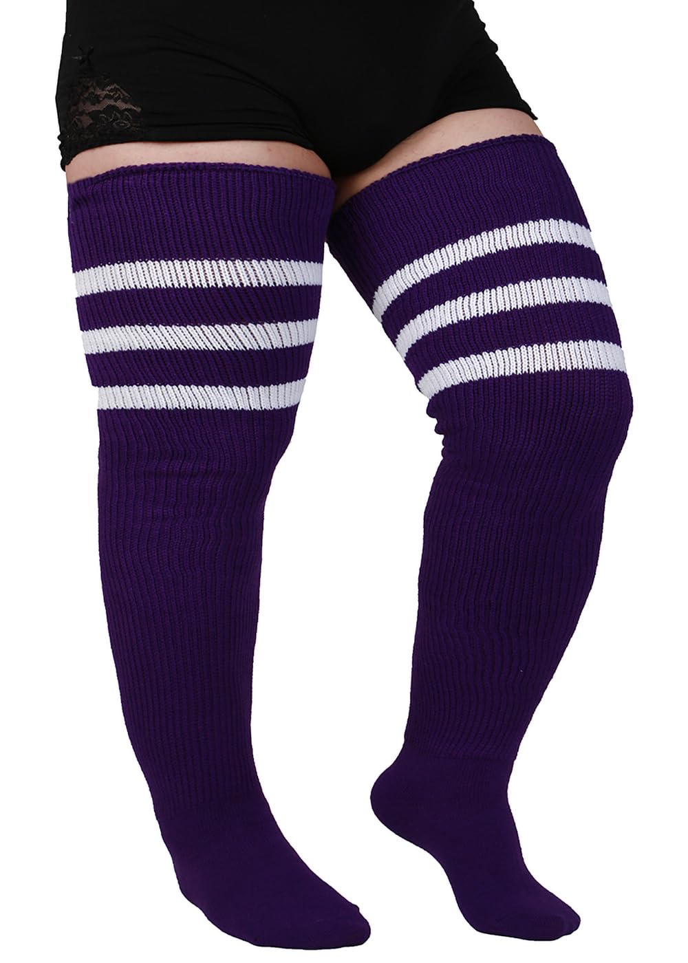 Women's Plus Size Thigh High Socks for Thick Thighs - Striped Over the Knee Leg Warmer Boot Socks