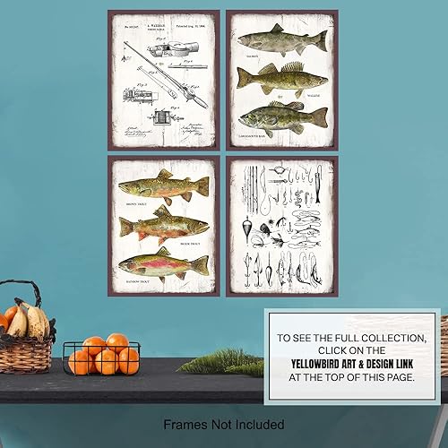 Miniatura 7 de GRANDE 11x14 - Regalos de Accesorios de Pesca - Juego de Impresión de Patente de Caña, Carrete, Señuelos - Decoración de Casa de Montaña y Lago