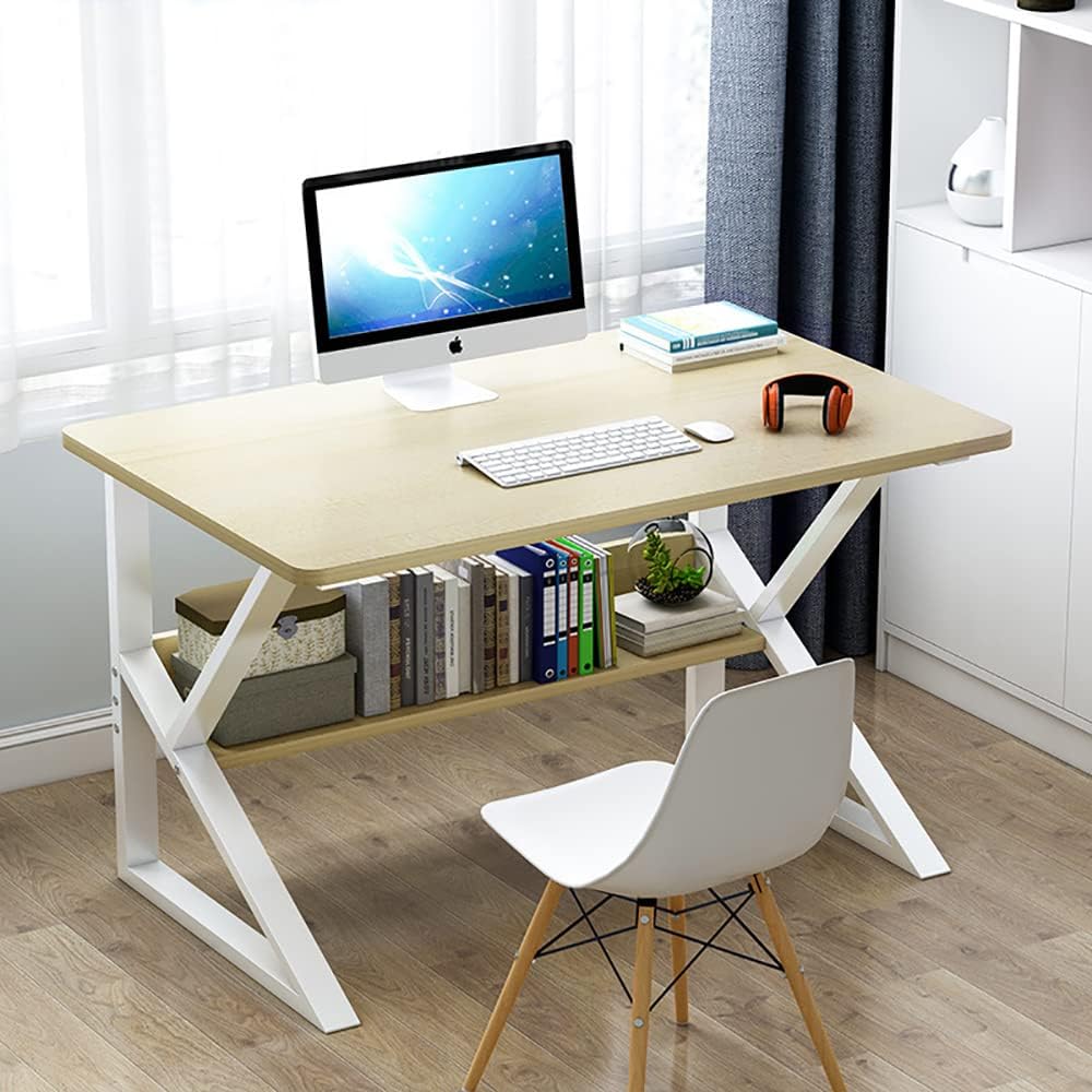 Computer Desk, Writing Study Desk with Book Shelves, Modern Simple Style Laptop Stand Desk Workstation, Study Table Work Desk for Home Office Notebook Corner Desk (A122A)
