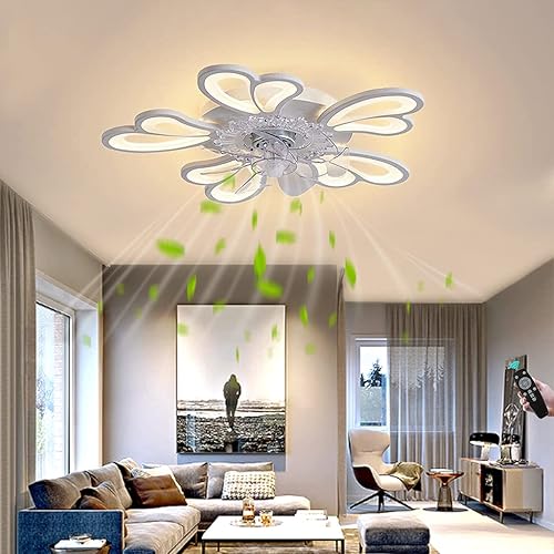 NERDOH Ventilador de techo con iluminación LED para dormitorio, control remoto, ventilador silencioso, luz de techo, iluminación interior,
