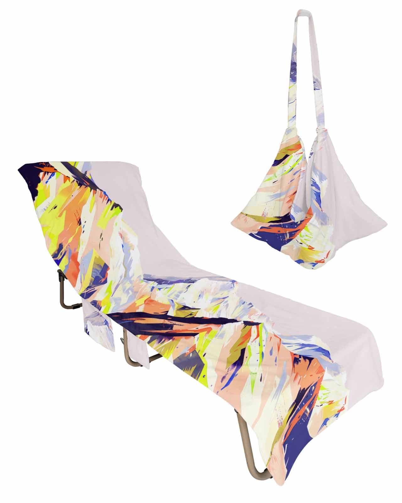 Mountains Purple Beach Chair Towel Covers for Chaise Lounge with Side Pocket, Soft Plush Pool Towels Cover for Patio Sunbathing Outdoor Abstract Smear Art Minimalist Painting 29''x85''