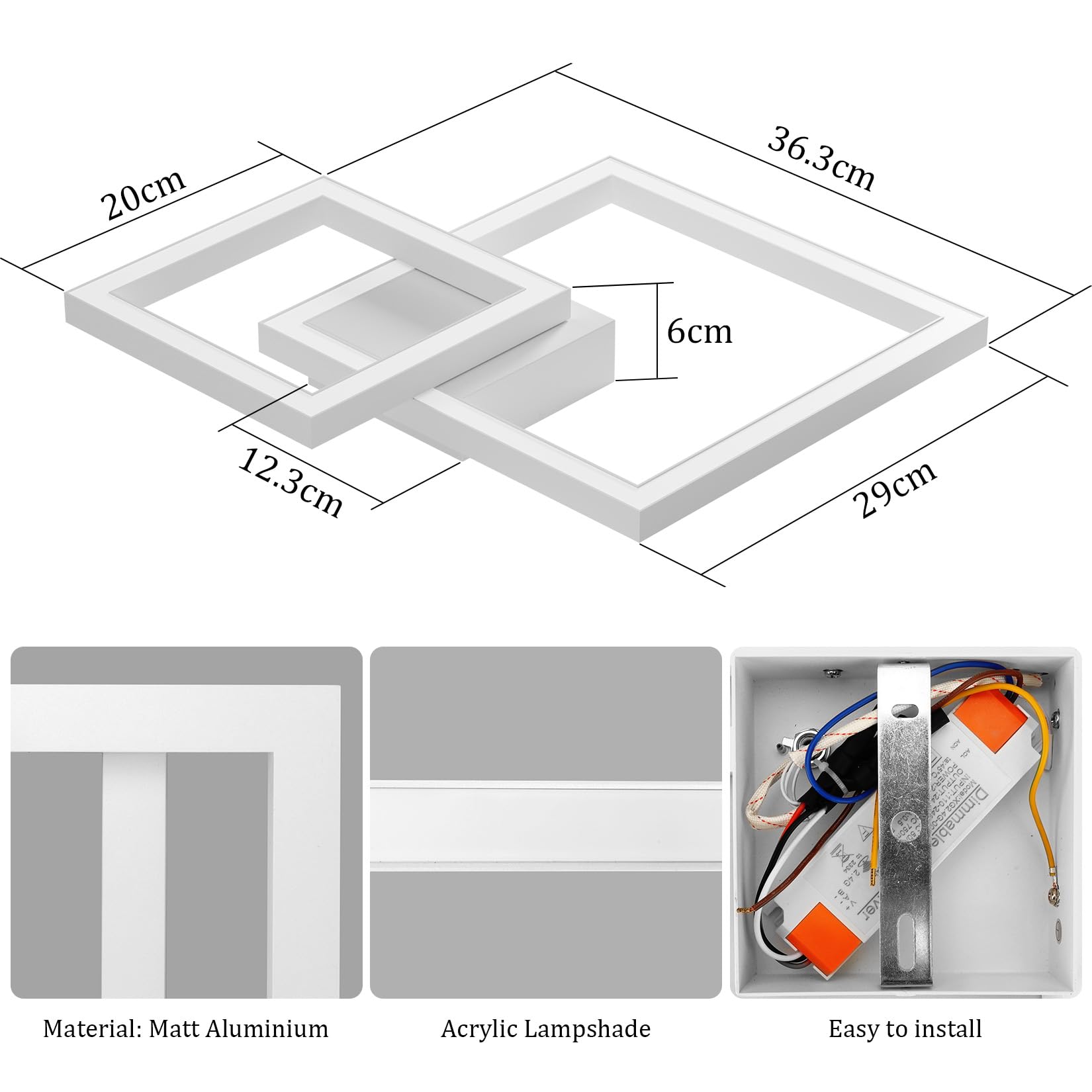 Klighten Plafoniera Led Soffitto 35W Dimmerabile con Telecomando, Lampada da Soffitto Moderna, Plafoniera Decorativa Alluminio per Soggiorno Cucina Corridoio Camera da Letto, 3000K-6000K, Bianco