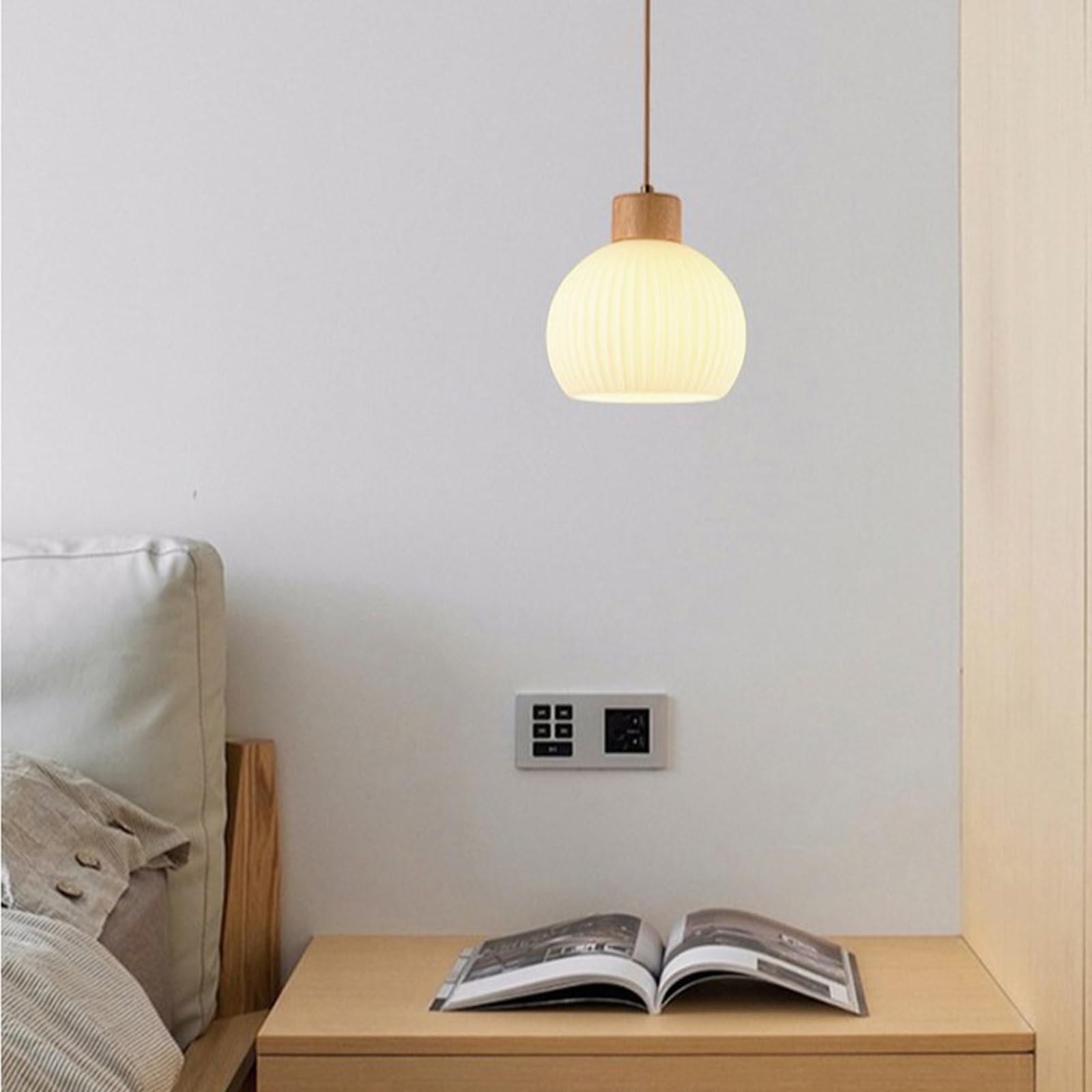 2 sztuki lampy wiszące ze szkła E27, retro żyrandol ze szklanym kloszem, lampa sufitowa, drewno, dekoracja do sypialni, salonu, kawiarni, średnica 20 cm