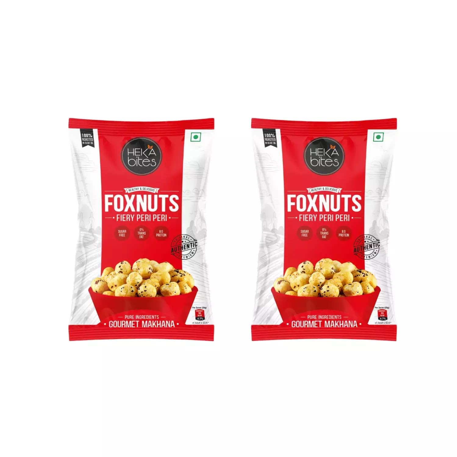 Heka Bites Roasted Fox Nuts Fiery Peri Peri 80g (Pack of 2)