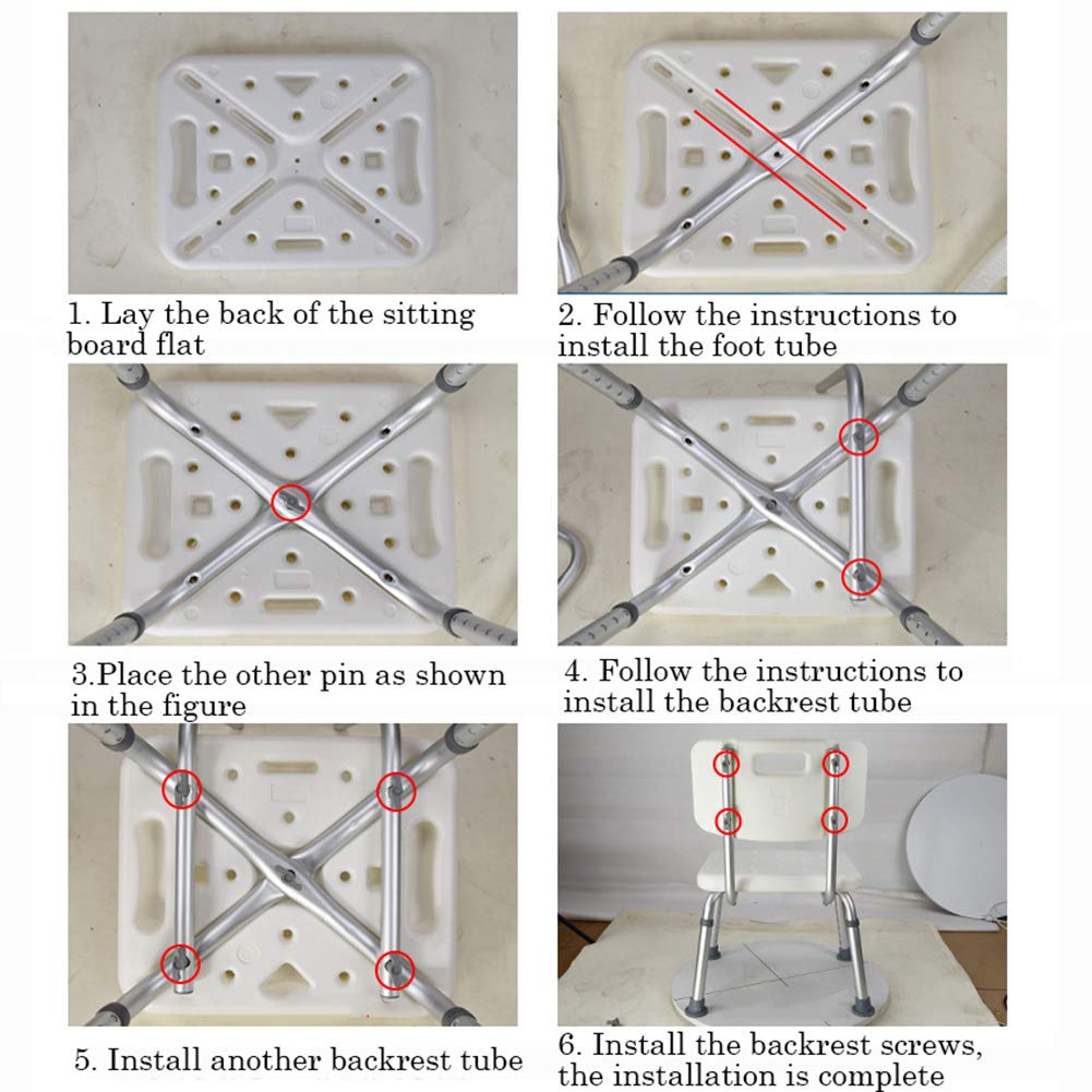 Taburete de Ducha Blanco Regulable en Altura con Respaldo,Silla de Ducha Antideslizante Fabricada en Aluminio y Plástico,para Ancianos y Discapacitados