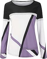 Vista 1 de Camiseta de manga larga con cuello redondo y estampado geométrico de retazos en contraste para mujer