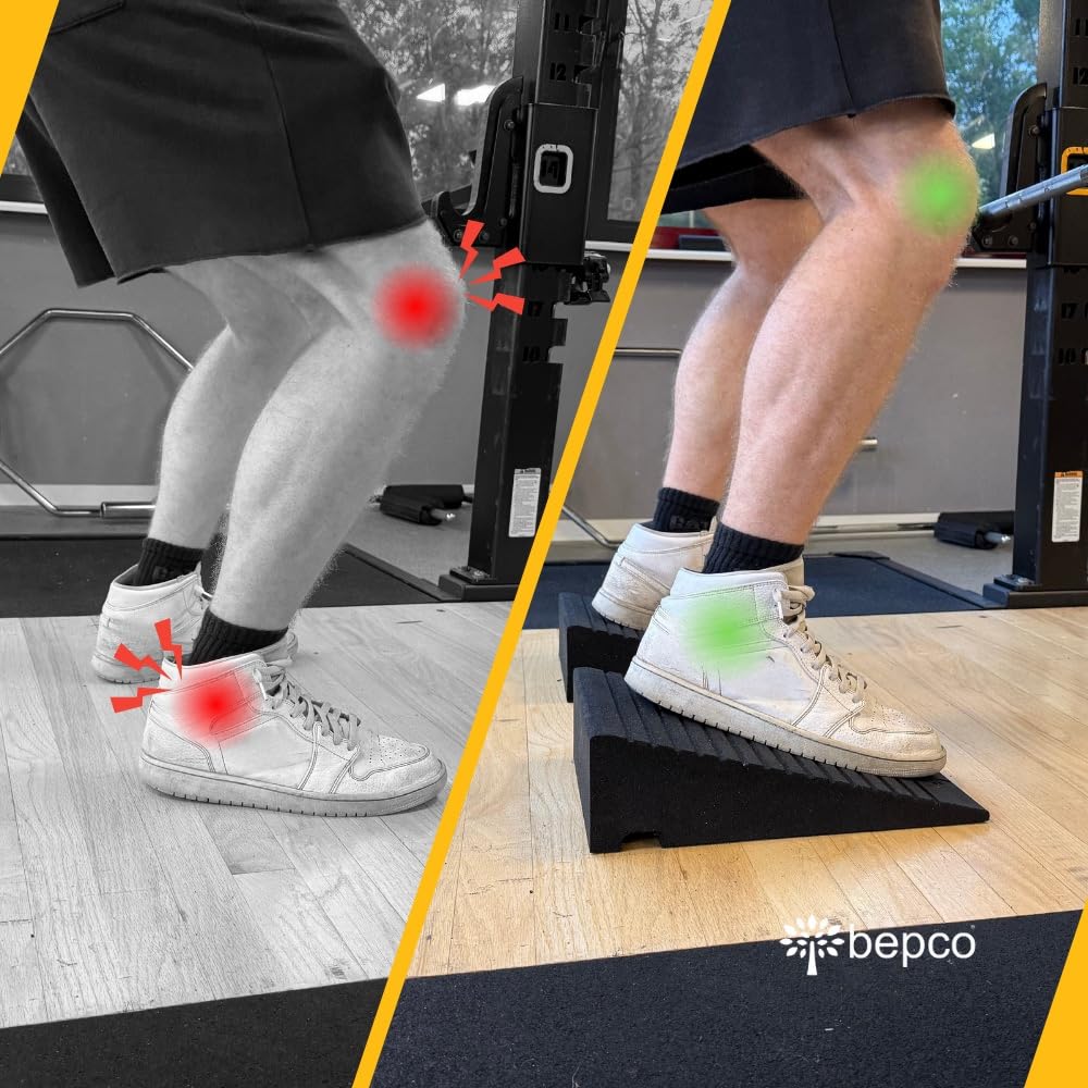 bepco Kneeblock – Squat Wedge, wyciągacz łydek z gumy pochodzącej z recyklingu – 3 w 1 blok mobilny na kolana, stawy skokowe i łydki – idealny do treningu, na co dzień i rehabilitację