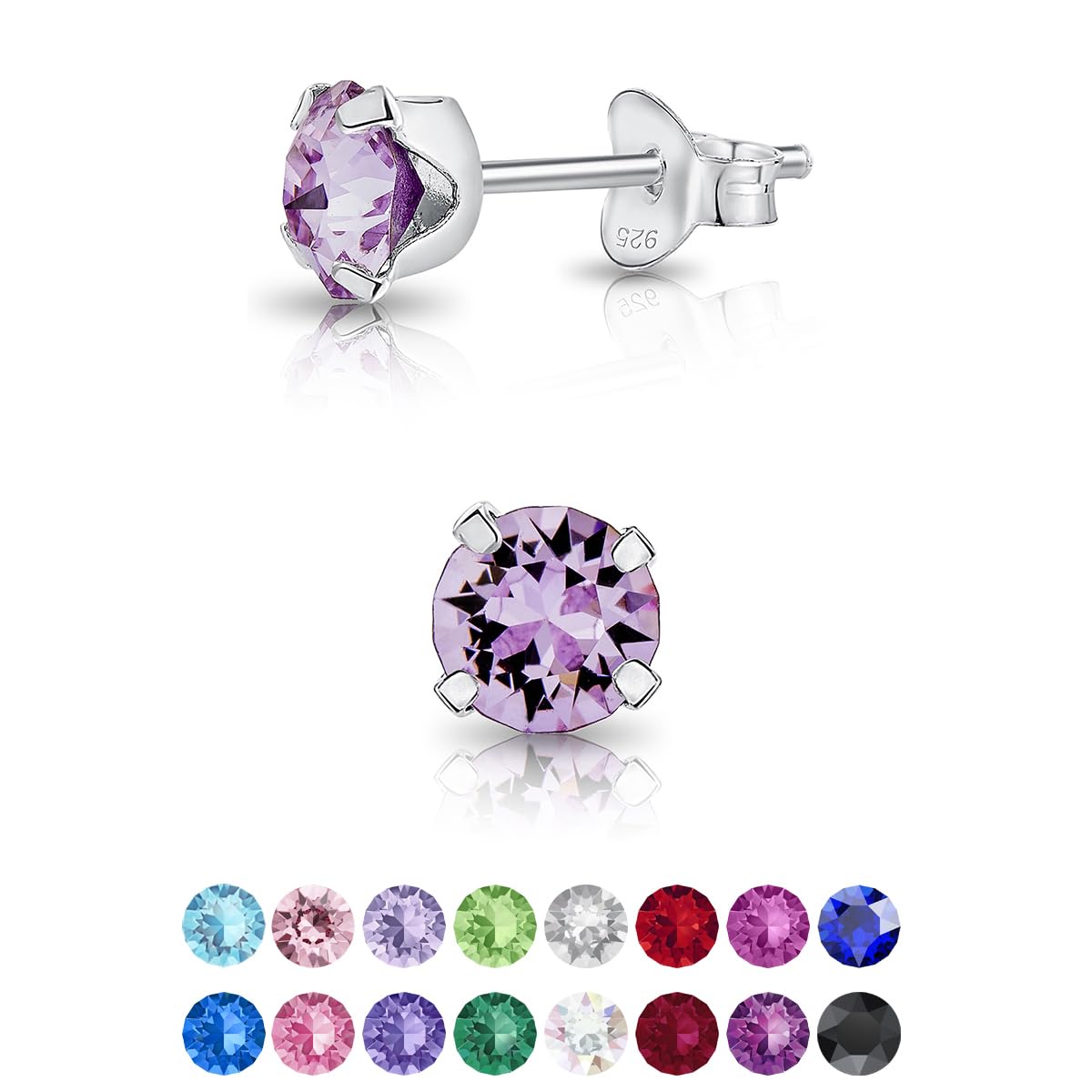 DTPsilver 925 Sterling Silver SMALL Round Stud Earrings made with Crystals from Swarovski Elements - Diameter: 5 mm