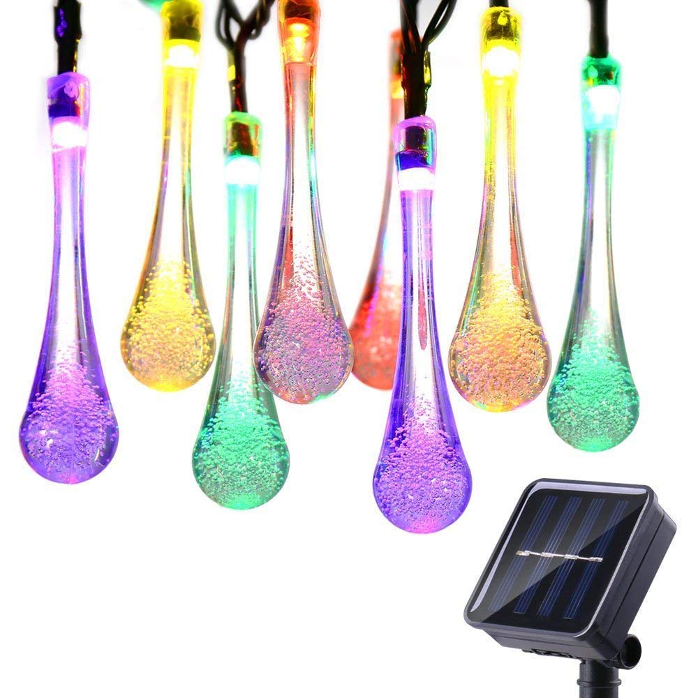 TTY LED Water Drop Light,5M 20 LED Waterdrop Outdoor Fairy String Lights with 8 Modes, Waterproof Teardrop Lights for Fence, Yard, Summer Party, Wedding [Energy Class A++] (Multicolor)