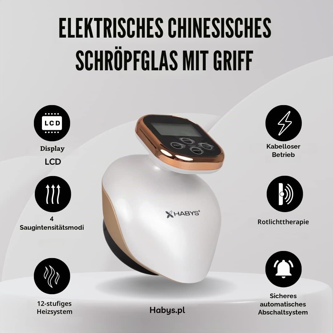 HABYS Cellulite Massagegerät, Schröpfgerät Elektrisch EMS, 10 Magnetpunkte | Schröpfmassagegerät mit Griff, LCD-Display, Cellulite Massager bis 50 °C, Heizfunktion & Magnettherapie für Professionelle