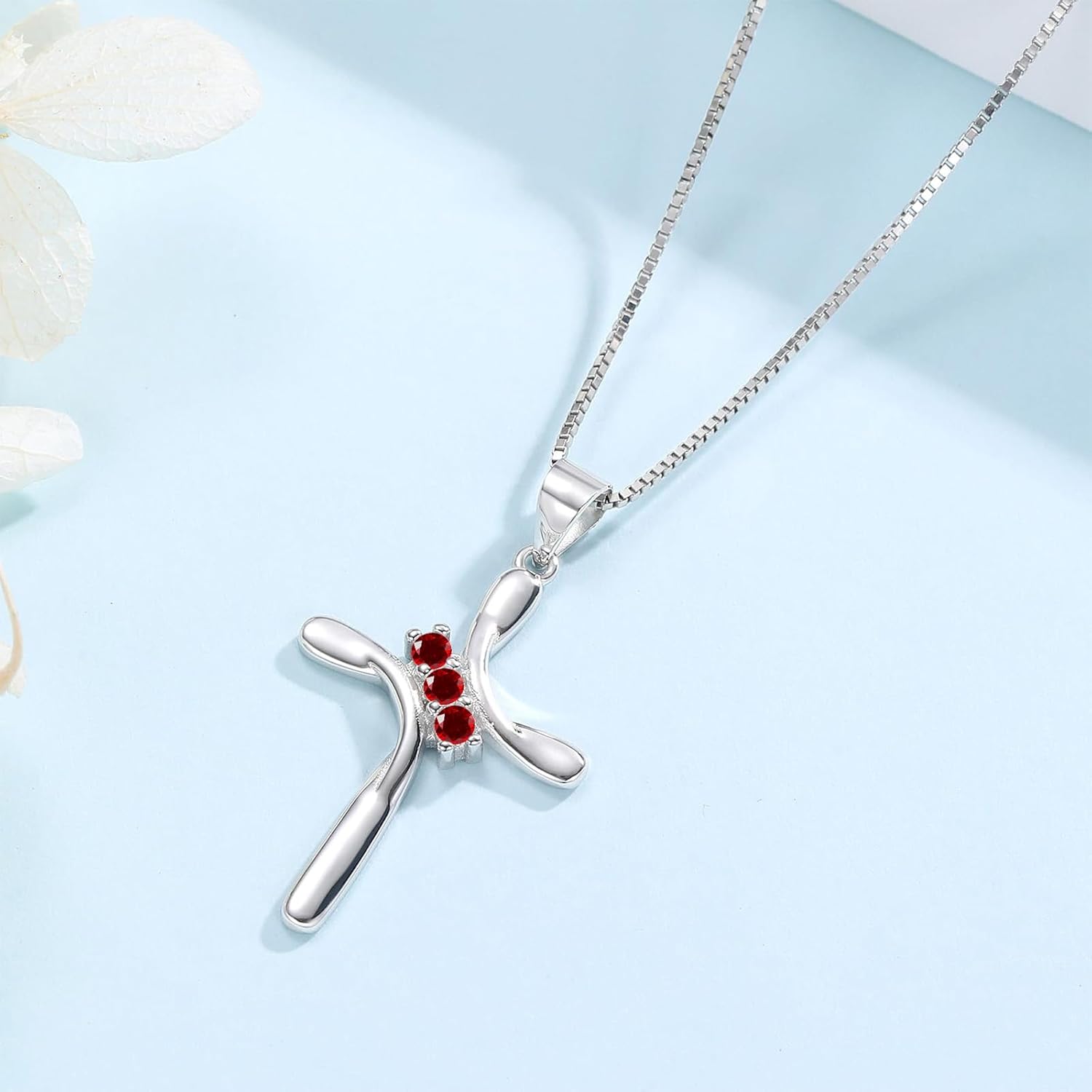 925 Sterling Silver Cross Necklaces for Women 12 Color Birthstone Necklace,Adjustable Cross Pendant With Cubic Zirconia,Ideal Hypoallergenic Jewelry Gift - Image 6