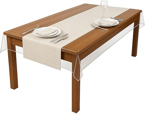 Miniatura 6 de Protector de mantel de plástico transparente de lujo, 100% impermeable, a prueba de aceite, a prueba de derrames, vinilo de PVC, lavable para mesa