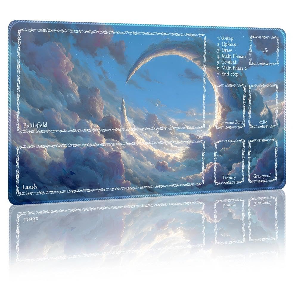 DUNQEO Fantasy Game Mat Compatible with MTG, TCG – 24”x14” Playmat with Stitched Edges for Trading Card Games, Board Games & Desk Use(Moonspire,with Game Zones) — image 1