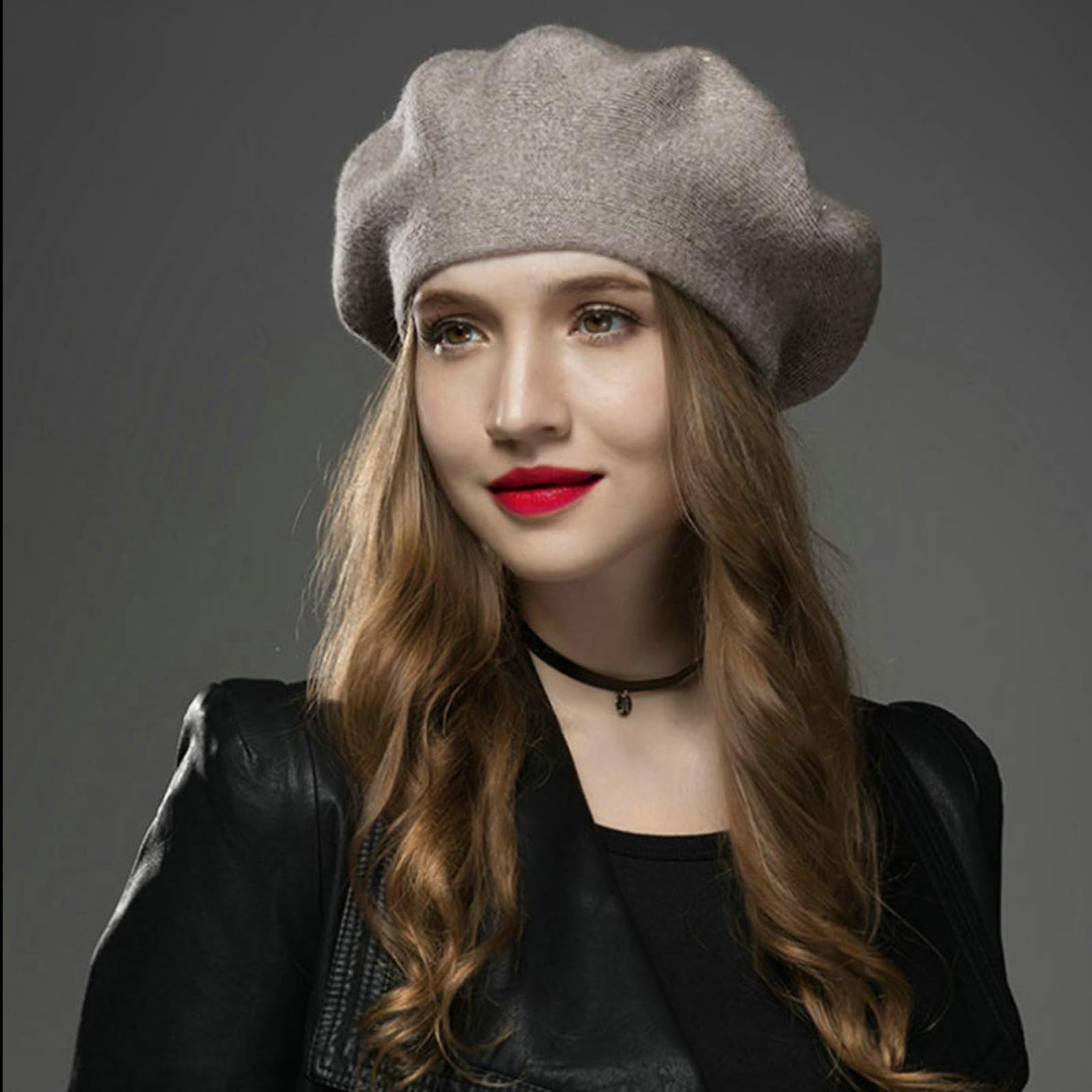 Sumolux Damska czapka beretowa francuska wełniana beret czapka beanie klasyczna jednolity kolor jesienne zimowe czapki