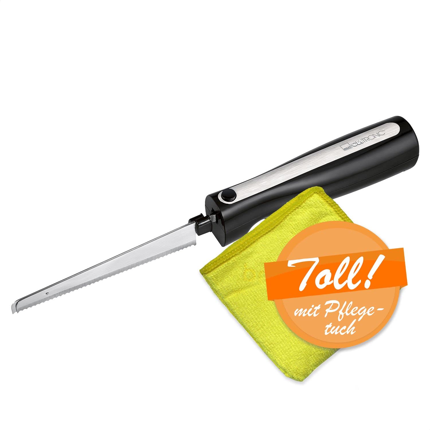 Couteau électrique pour viande et pain avec double lame en acier inoxydable, boîte et chiffon d'entretien inclus - Couteau électronique Moteur puissant de 120 watts - Silencieux Inoxydable Noir