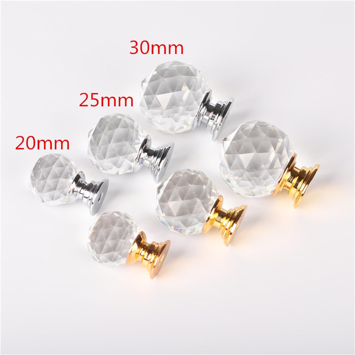 Crystal Knobs, 10 Pack Round Single Hole Furniture Box Handle Storage Drawer Knob for Wardrobe Doors, Cabinets & Drawers(Gold Bottom,35mm)