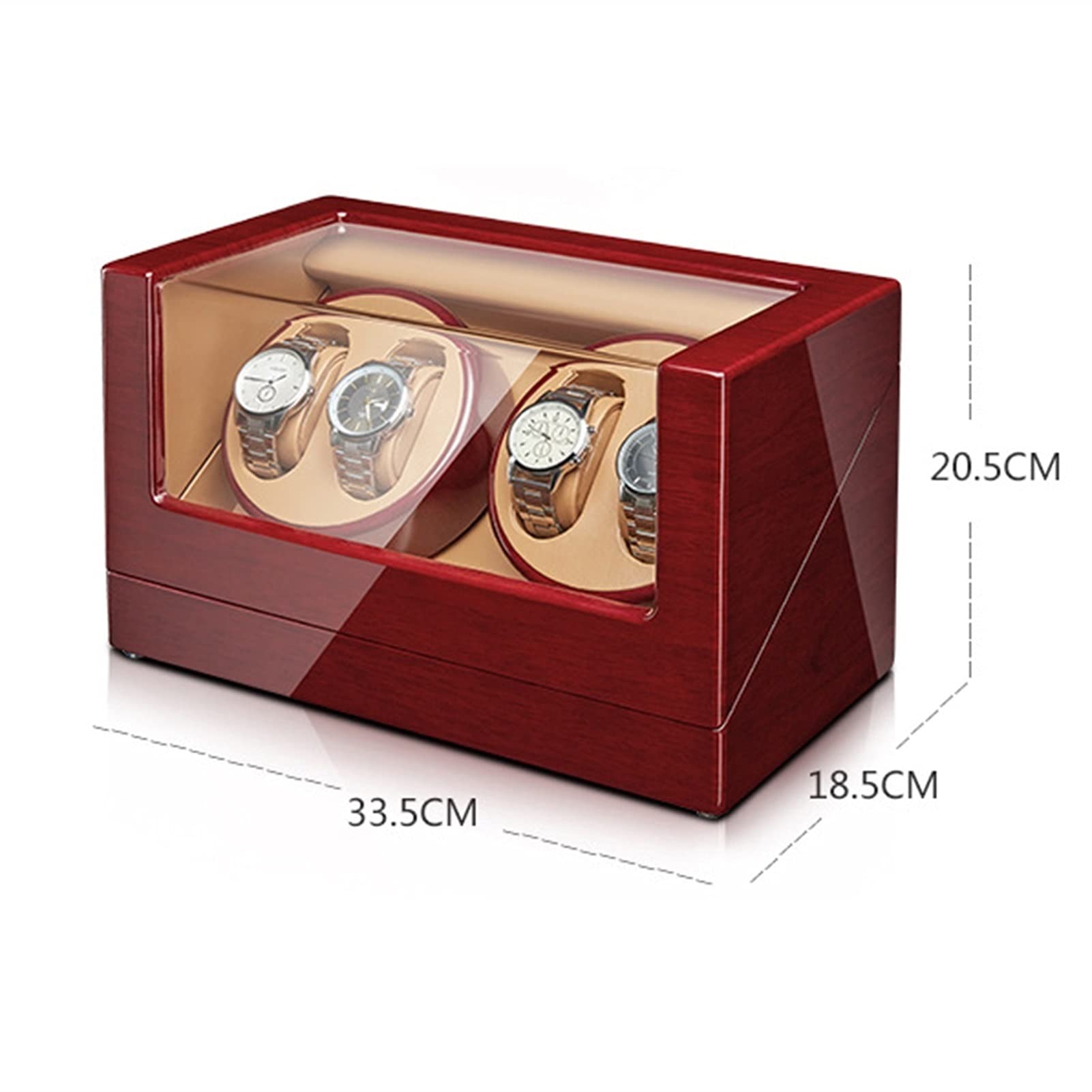 Uhrenaufbewahrungsbox für 2/4 Automatikuhren, mechanische Uhrenaufbewahrung mit leisem Motor, flexiblem Uhrenkissen, Acrylglas, Holzgehäuse, Klavierlack-Finish, 4+0, 4+0,，4+0