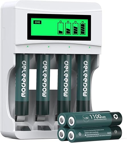 Deleepow Baterías AAA recargables, paquete de 8 baterías AAA NiMH de 1100 mAh, baterías AAA de 1.2 V precargadas con cargador LCD de baterías AAAAA