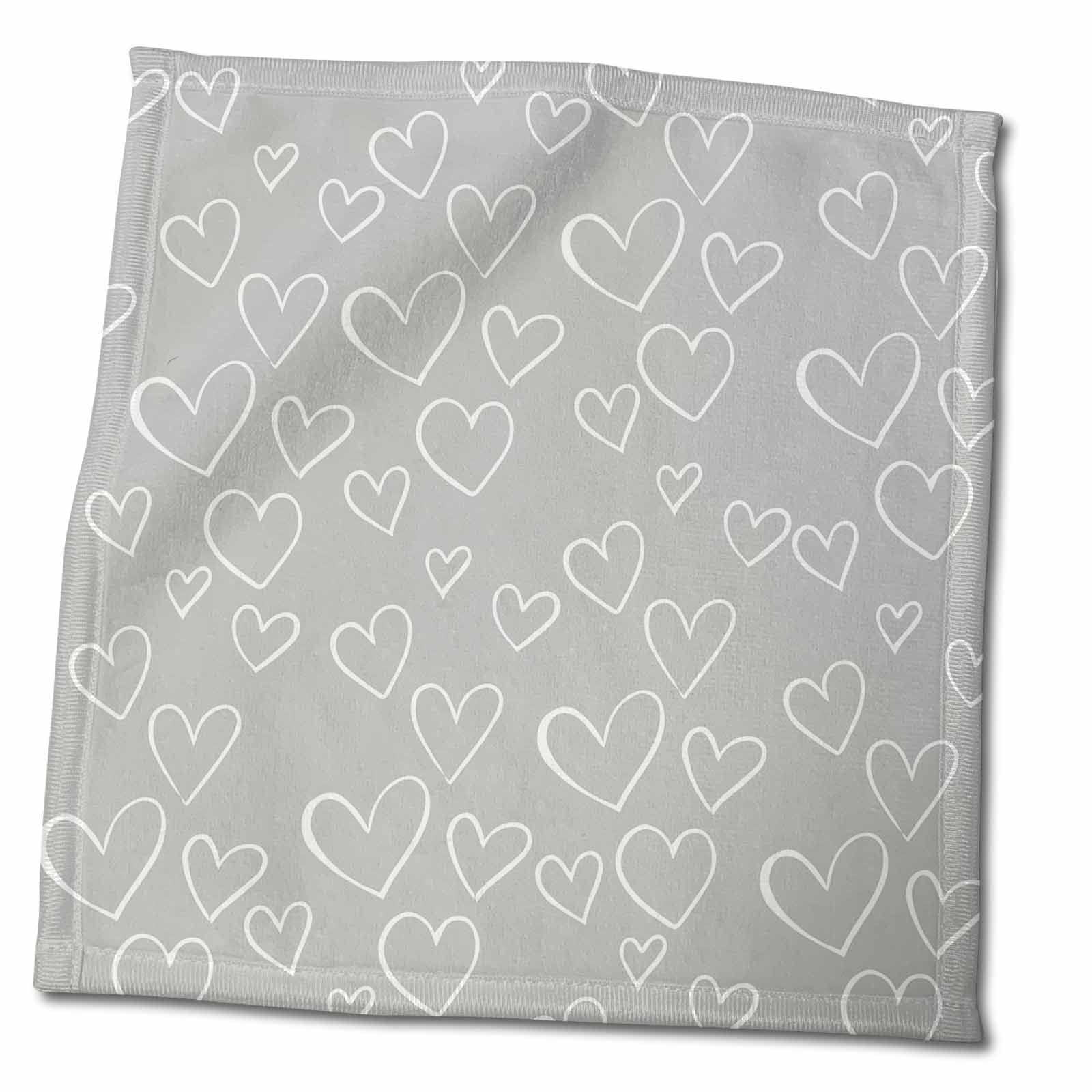 3dRose PS Creations - Grey and White Hearts - Towels (twl-202290-3)