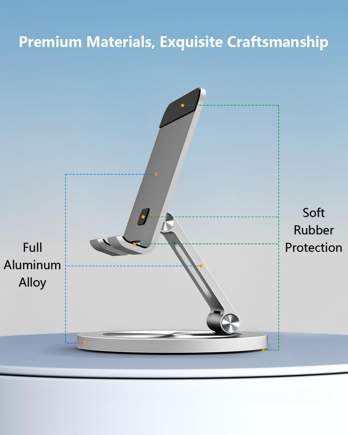 Supporto per telefono da scrivania, girevole a 360°, doppio supporto pieghevole regolabile, base in alluminio resistente, antiscivolo, stabile, per casa, ufficio, studio, adatto per telefoni