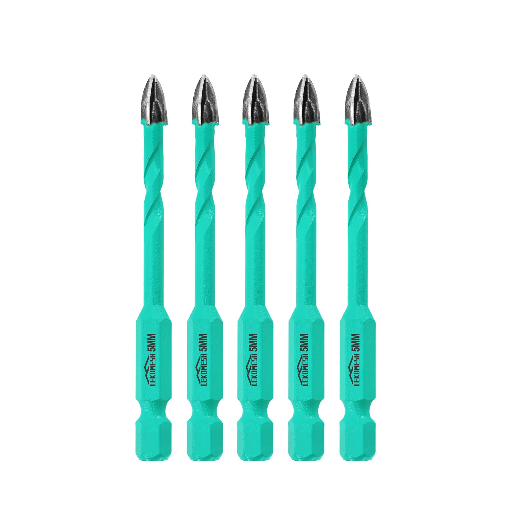 Brocas para Albañilería Hormigón - 5 piezas 5mm Brocas Porcelanico de Carburo para Madera, Plástico, Mampostería, Cerámica, Hormigón, Mármol, Vástago Hexagonal de Cambio Rápido