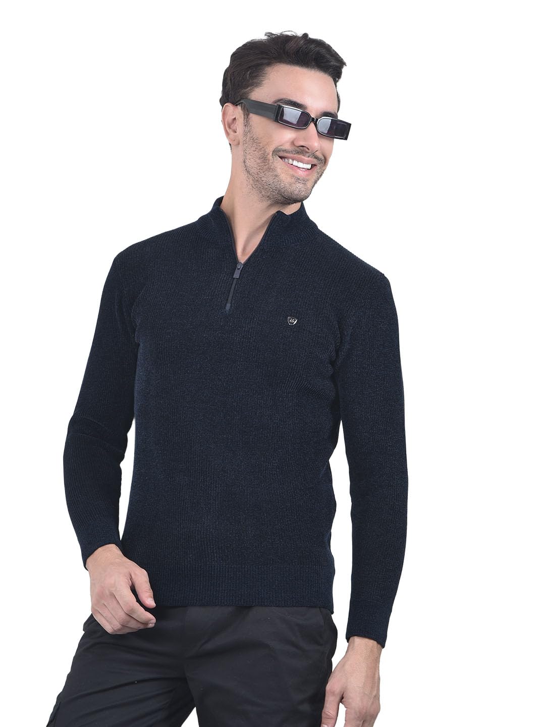crimsoune club Men's Blue Jacquard High Neck Sweater-picture-40