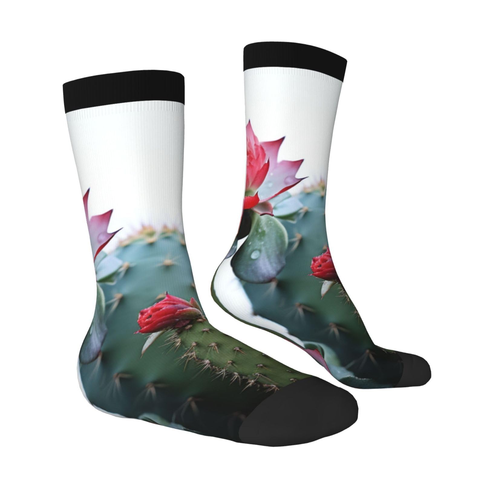 LZQPOEAS Cactus Flower Athletic Socks Unisex Cushioned Crew Socks Hiking Running Calf Sock Soft Above Ankle Sock