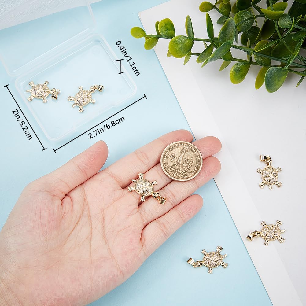Beebeecraft 1 Box 6Pcs Tortoise Charms 18K Gold Plated Cubic Zirconia Sea Animal Turtle Charms with Closed Jumping Ring for Jewellery Making DIY Bracelet Necklace