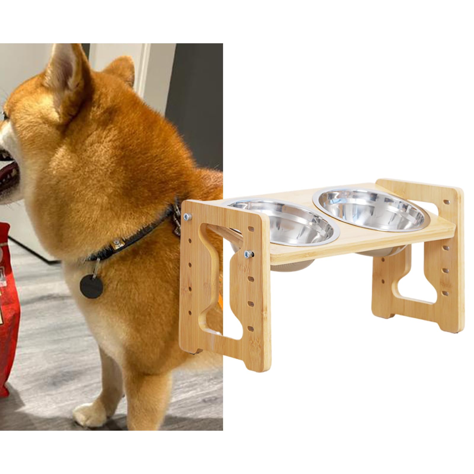 Mangiatoie rialzate per animali domestici con doppie ciotole in acciaio inox, altezza regolabile in 5 fasi, antiscivolo per la salute delle articolazioni, elevata per cani e gatti