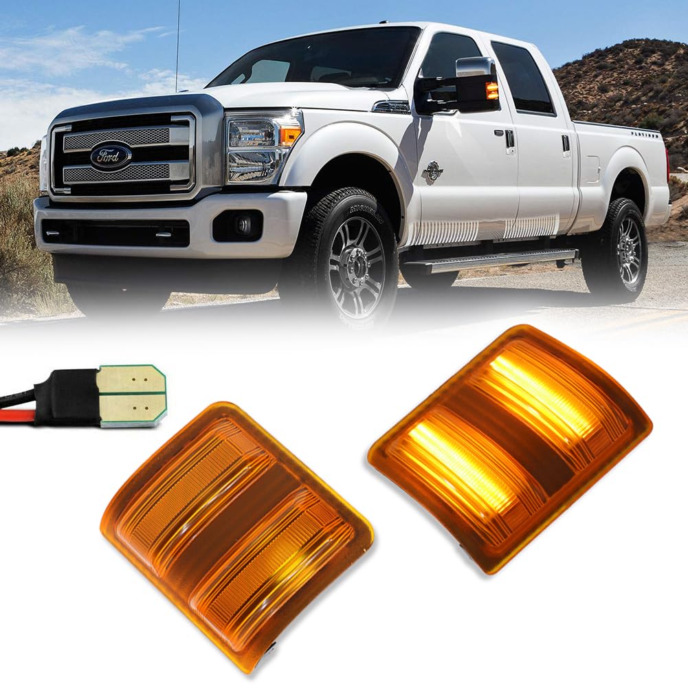 GTINTHEBOXMirror LED Marker Light for 2008-2016 Ford F250 F350 F450 Super Duty Amber Turn Signal Light,Amber Lens