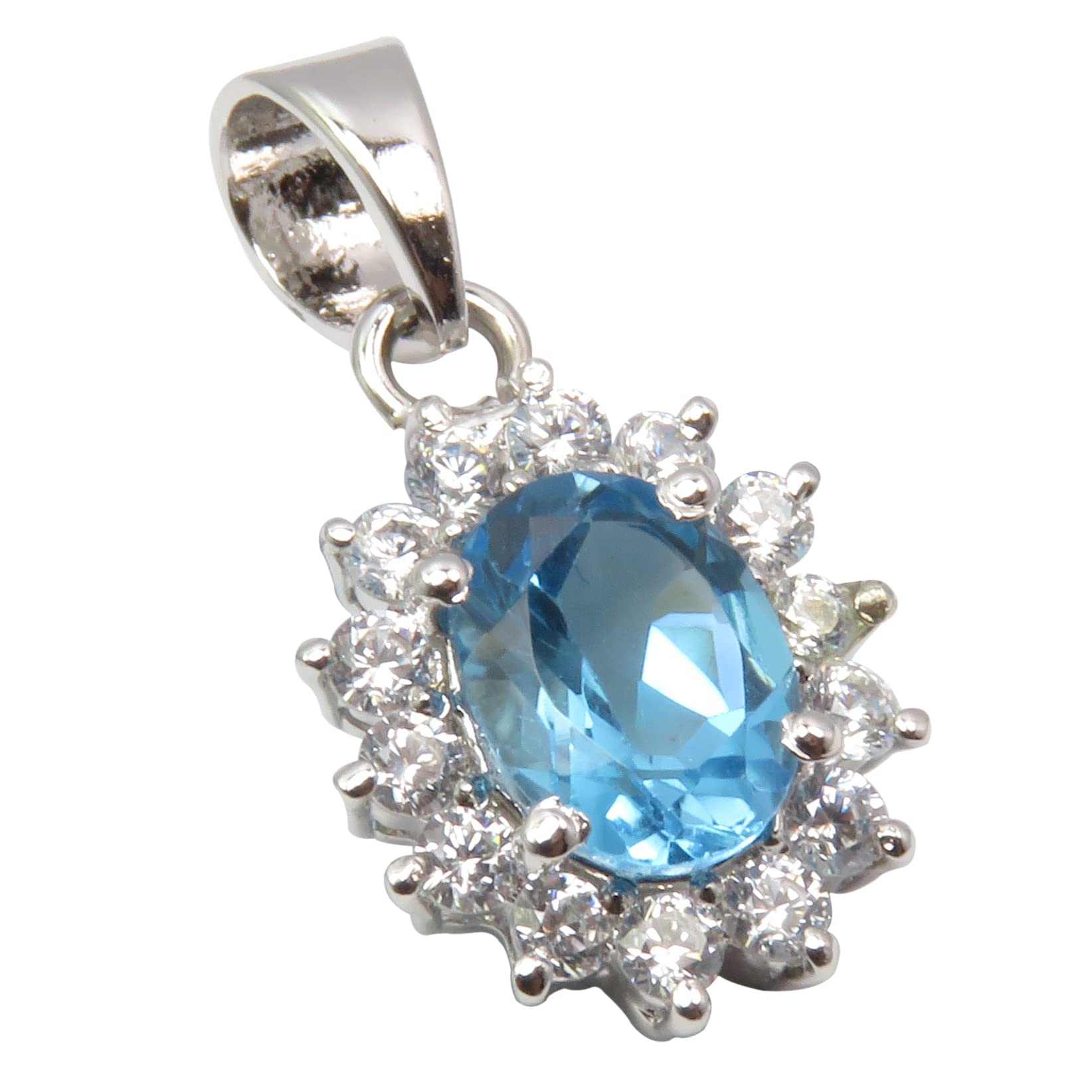 SilverStarJewel Natural Oval Shape Blue Topaz Wishlist Pendant 0.9" 1.6 Grams 0.925 Solid Silver