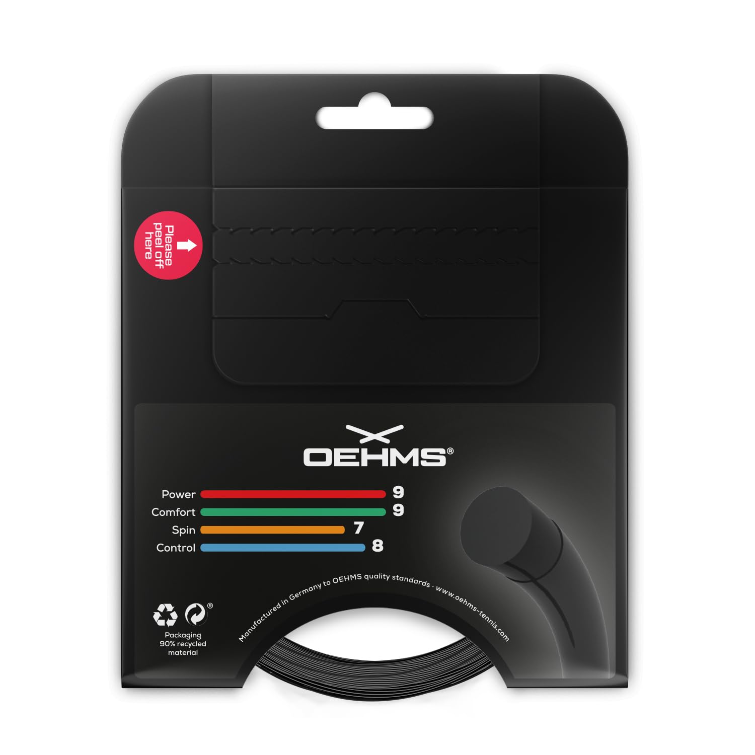 OEHMS Black Pearl Classic Corda Per Racchetta Da Tennis - Rotolo Da 12m, 1,26mm (16L) - Co-Poliestere Made In Germany - 2