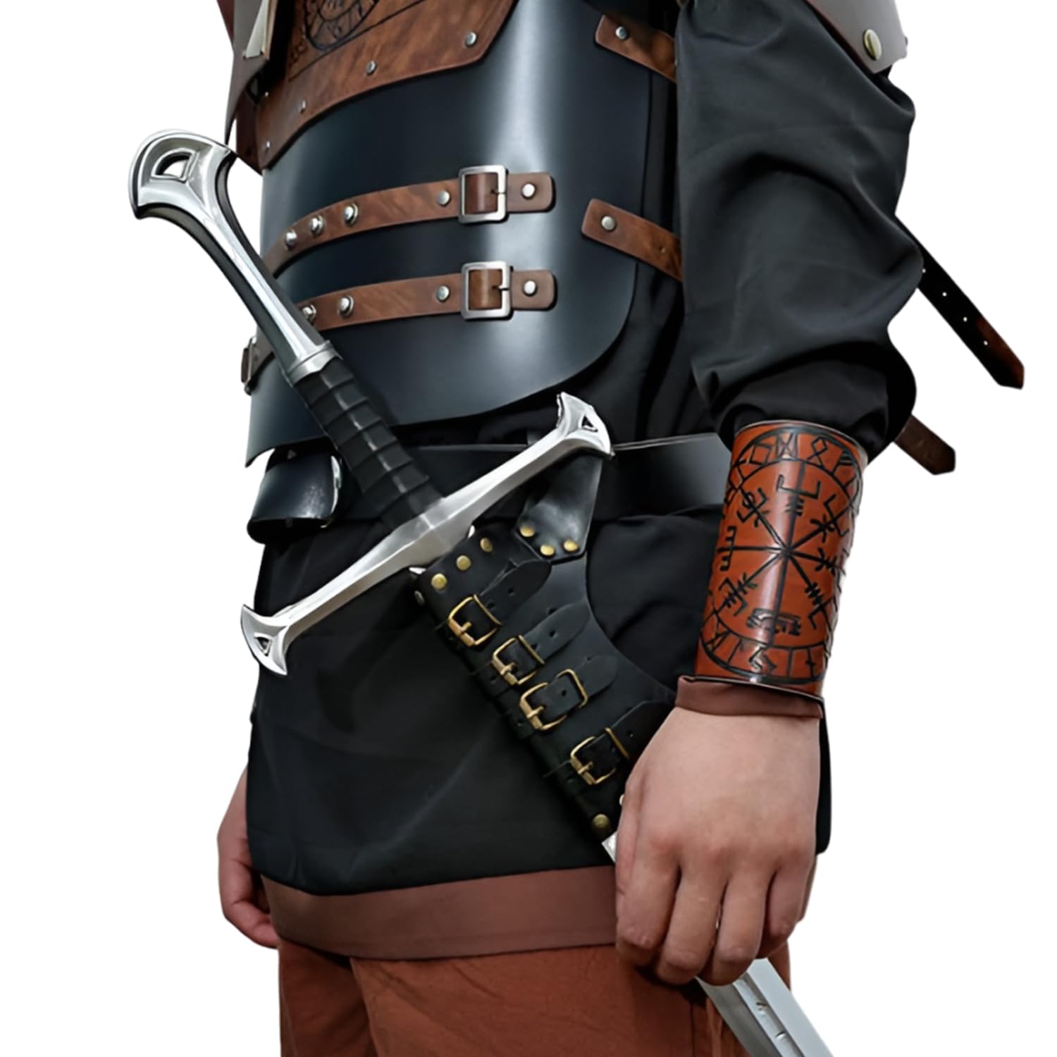 Medieval Leather Belt with Sword Holster Knight Belt Sword Frog Case Holster Adjustable Waist Buckle & Dagger Sheath Renaissance Knight Costume LARP Gear Halloween Warrior Pirate Cosplay Accessory - Image 3