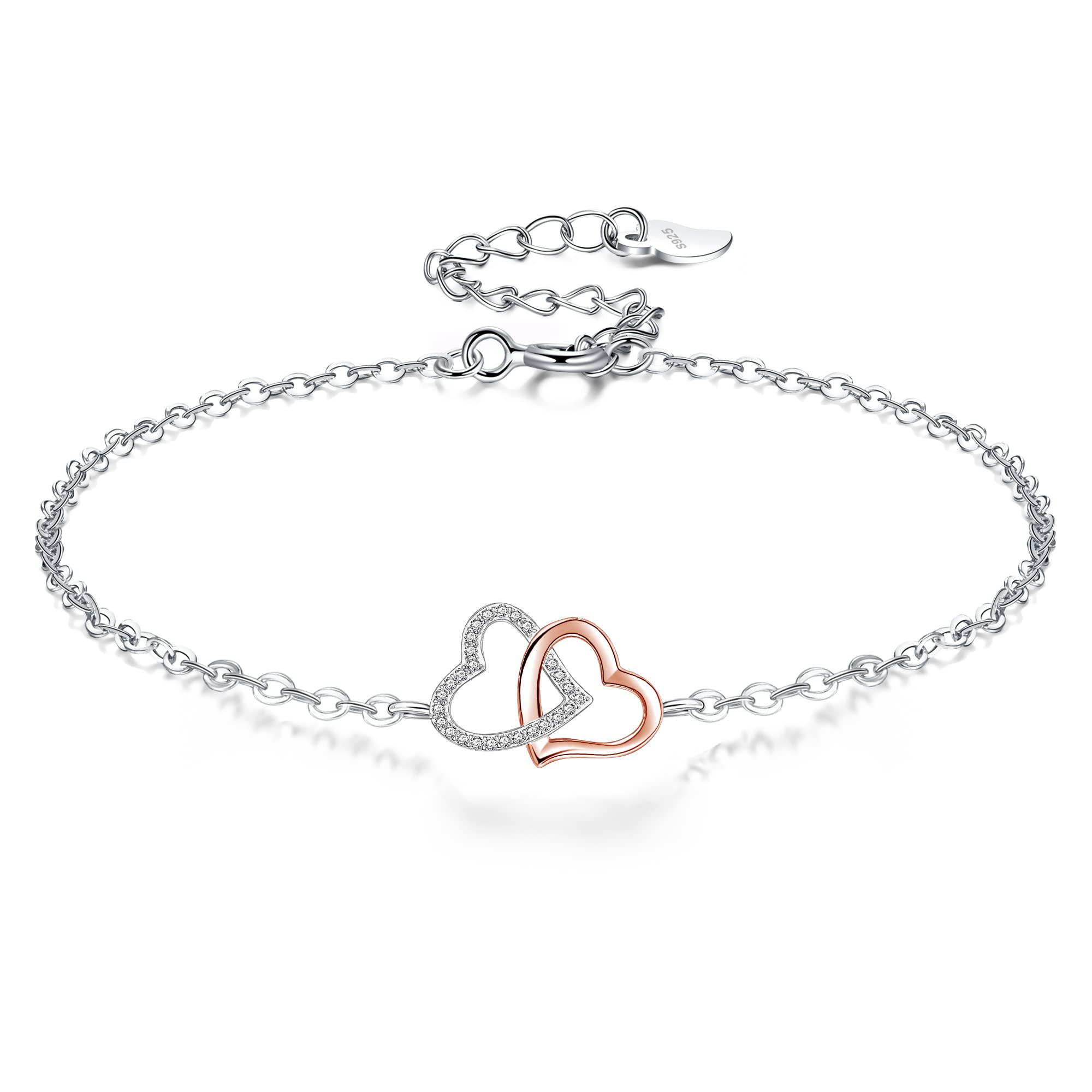 Damen Armband 925 Sterling Silber Herz Armbänder Geschenk für Frauen Mädchen mit Schmuck kästchen